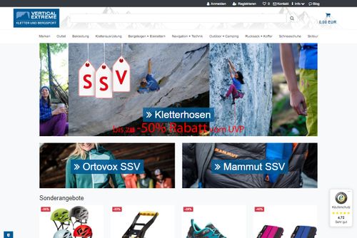 Screenshot VerticalExtreme.de - Ausrüstung fürs Klettern Bergsteigen & Outdoor