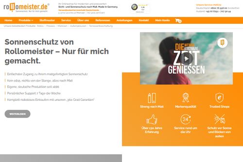 Screenshot Rollomeister.de | Rollos, Plissees und Markisen