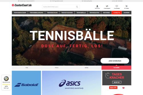Screenshot CenterCourt.de | Tennis Shop | Tennisversand | Tennisschläger Tennisschuhe Tennisbälle