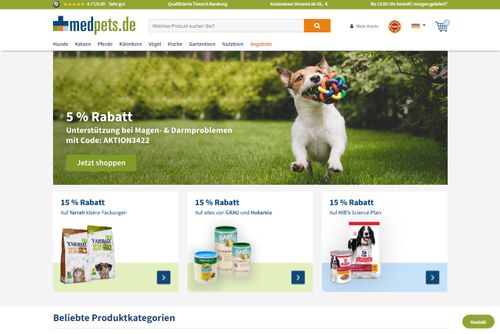 Screenshot Medpets.de Online-Tierapotheke | Tiermedikamente, Futter & mehr 