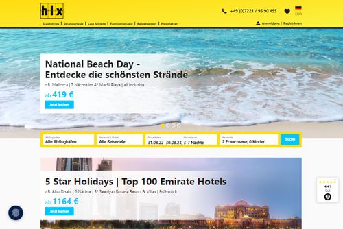 Screenshot HLX - Flug und Hotel zum besten Preis