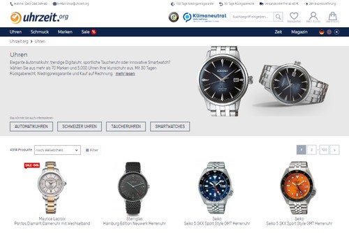 Screenshot Uhrzeit.org