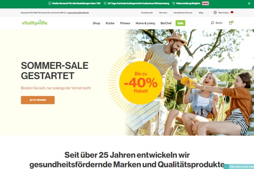 Screenshot Vitality 4 Life hochwertige Küchengeräte und Fitnessgeräte