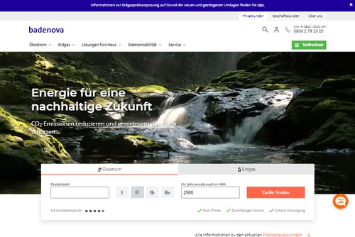 Screenshot badenova: Ihr Energieversorger für Ökostrom und Biogas