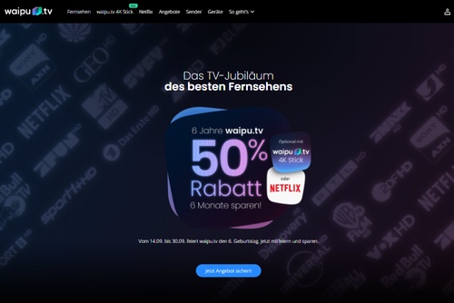 Screenshot waipu.tv Das TV-Jubiläum des besten Fernsehens