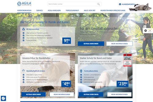 Screenshot AGILA Tierversicherung - Hund & Katze günstig absichern