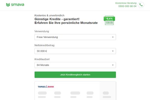 Screenshot SMAVA Online-Kreditvergleich | unabhängig und kundenorientiert